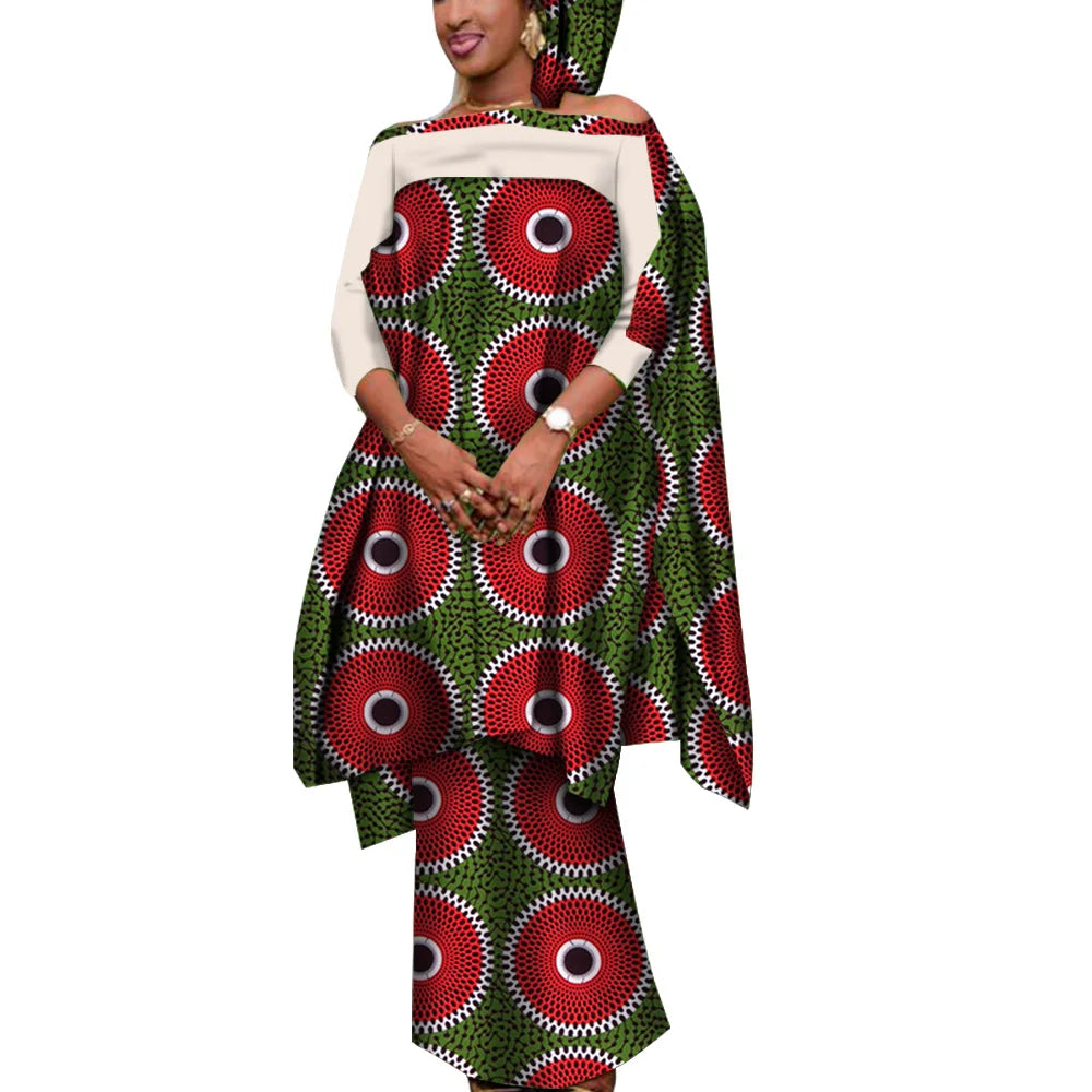 Ensemble 3 pièces de tenues africaines pour femmes, chemisier et jupes décontractés avec foulard, vêtements africains pour femmes Bazin Riche WY7946 Camara Shopping Ensemble 3 pièces de tenues africaines pour femmes, chemisier et jupes décontractés avec foulard, vêtements africains pour femmes Bazin Riche WY7946