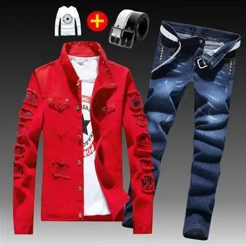 Costume Denim Homme 2 Pièces – Veste Jean & Pantalon | Style Moderne Printemps Automne - Camara ShoppingCostume Denim Homme 2 Pièces – Veste Jean & Pantalon | Style Moderne Printemps Automne