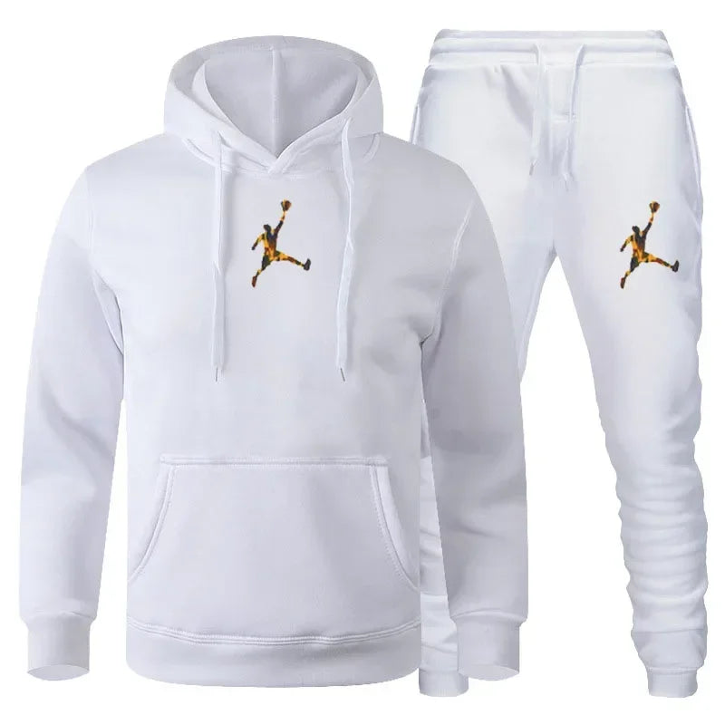 Ensemble de survêtement deux pièces imprimé uni, sweat à capuche et pantalon de jogging à revers élastiques, en maille légère, polyvalent, pour homme, streetwear et sportswear d'entraînement