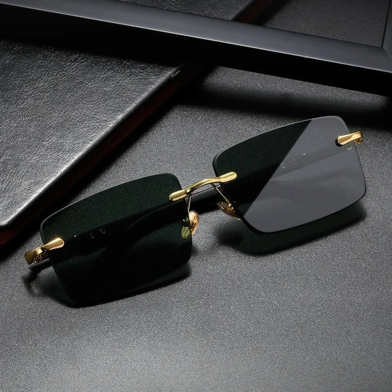 Lunettes de soleil sans monture pour hommes et femmes, verres de coupe, lunettes rétro, marque de créateur, mode Camara Shopping Lunettes de soleil sans monture pour hommes et femmes, verres de coupe, lunettes rétro, marque de créateur, mode