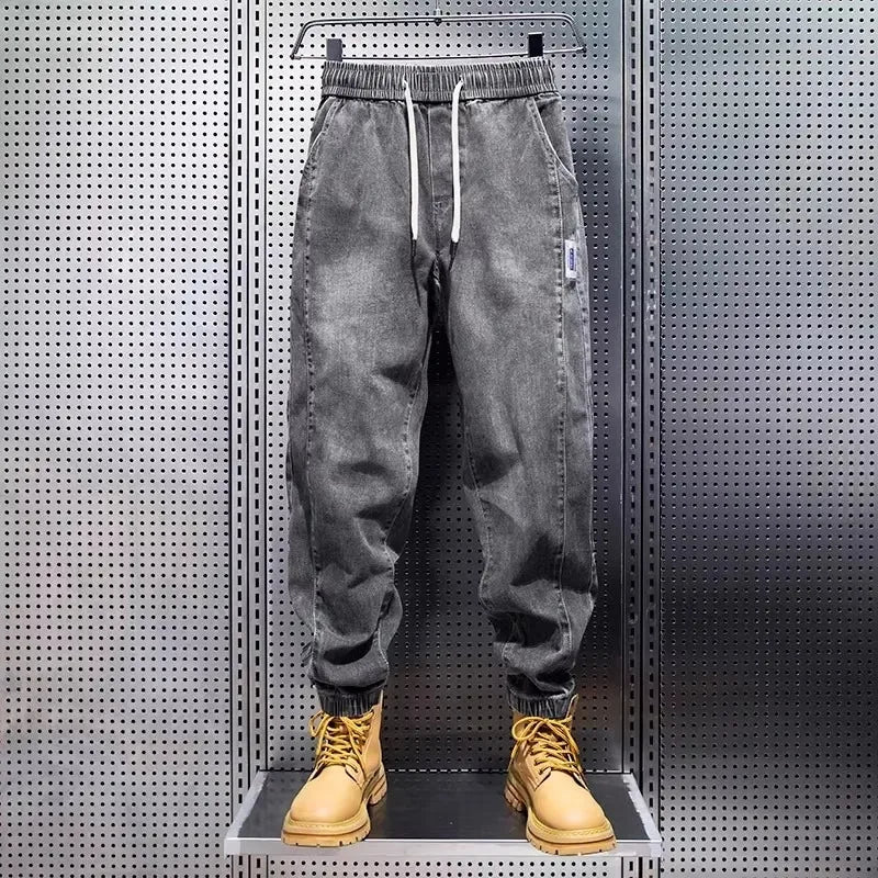 Jean décontracté pour homme, coupe ample, taille élastique, avec revers, style sport, nouvelle collection automne-printemps, toucher premium Camara Shopping Jean décontracté pour homme, coupe ample, taille élastique, avec revers, style sport, nouvelle collection automne-printemps, toucher premium