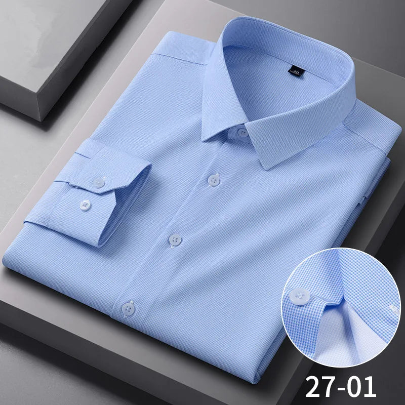 Chemises Anti-rides à rayures à carreaux pour hommes, manches longues, fines, sans repassage, lisses, vêtements quotidiens pour hommes sociaux, nouvelle collection automne printemps Camara Shopping Chemises Anti-rides à rayures à carreaux pour hommes, manches longues, fines, sans repassage, lisses, vêtements quotidiens pour hommes sociaux, nouvelle collection automne printemps