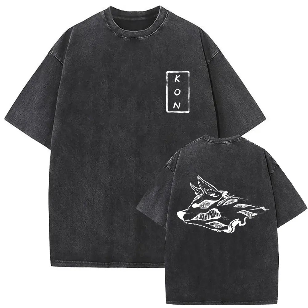Anime tronçonneuse homme Vintage lavé T-shirt Hayakawa Aki invocation Kon Fox diable graphique T-shirts hommes femmes décontracté mode T-shirts Camara Shopping Anime tronçonneuse homme Vintage lavé T-shirt Hayakawa Aki invocation Kon Fox diable graphique T-shirts hommes femmes décontracté mode T-shirts