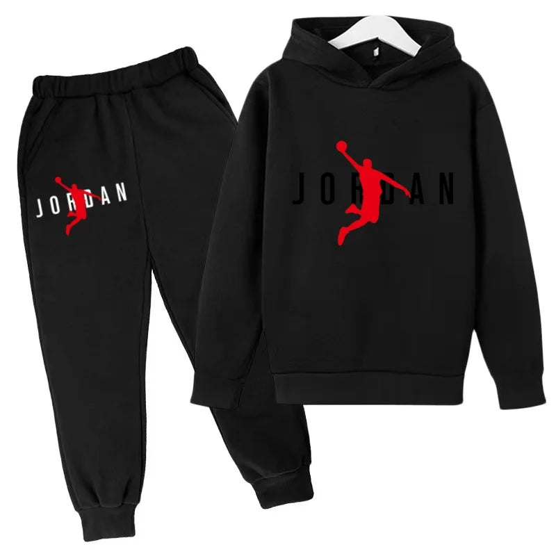 Nouvel ensemble de sport de marque à la mode pour enfants : sweat à capuche et pantalon (3-12 ans) - Motif lettres de basketball