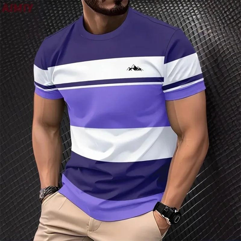 Summer Short Sleeve Match Color T Shirt For Men Fashion Round Neck Oversized Striped Tshirts Clothes Men's Outdoor Tee Shirt Camara Shopping Summer Short Sleeve Match Color T Shirt For Men Fashion Round Neck Oversized Striped Tshirts Clothes Men's Outdoor Tee Shirt