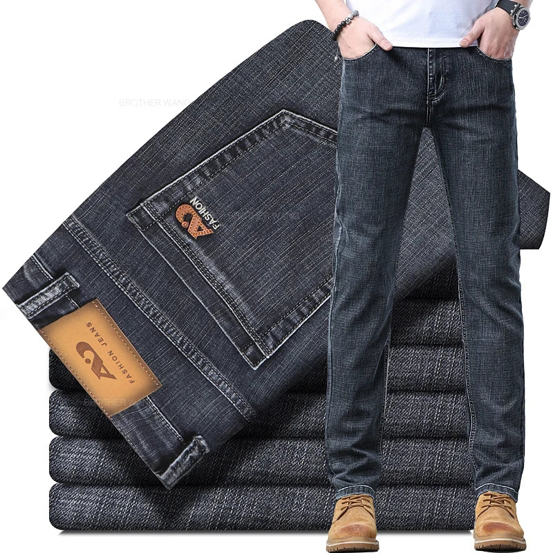 Printemps hommes bleu clair jean mince élégant décontracté tissu extensible Denim pantalon classique pantalon fumée gris Camara Shopping Printemps hommes bleu clair jean mince élégant décontracté tissu extensible Denim pantalon classique pantalon fumée gris