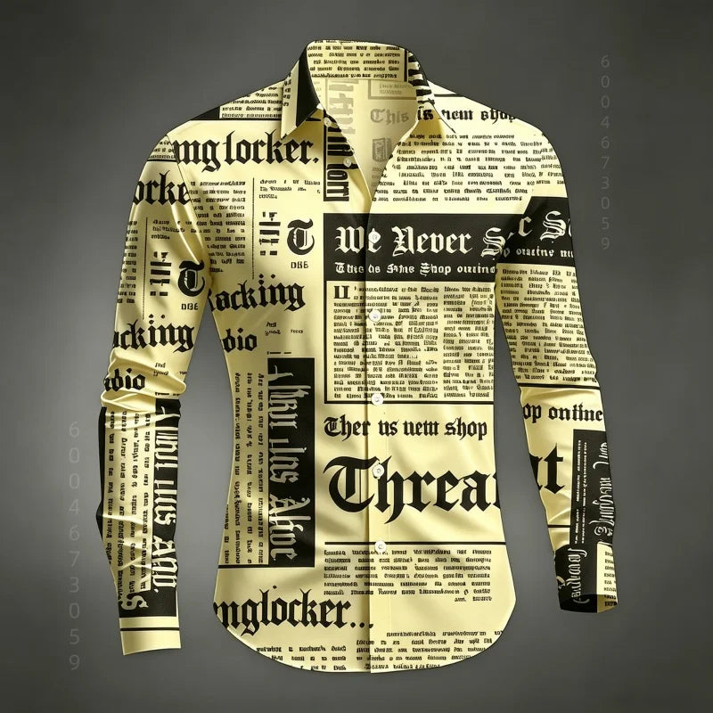 Chemise Homme à Manches Longues Imprimé Lettres de Journal Style Rétro Décontracté Boutonnage Simple Tendance Streetwear Haut pour Homme XS-6XL Camara Shopping Chemise Homme à Manches Longues Imprimé Lettres de Journal Style Rétro Décontracté Boutonnage Simple Tendance Streetwear Haut pour Homme XS-6XL