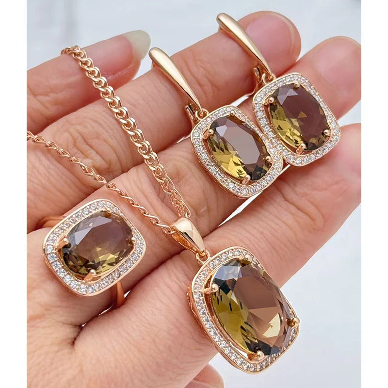 Kinel chaud ovale marron naturel Zircon bague boucles d'oreilles collier pour les femmes mode 585 couleur or Rose Vintage ensembles de bijoux de mariage Camara Shopping Kinel chaud ovale marron naturel Zircon bague boucles d'oreilles collier pour les femmes mode 585 couleur or Rose Vintage ensembles de bijoux de mariage