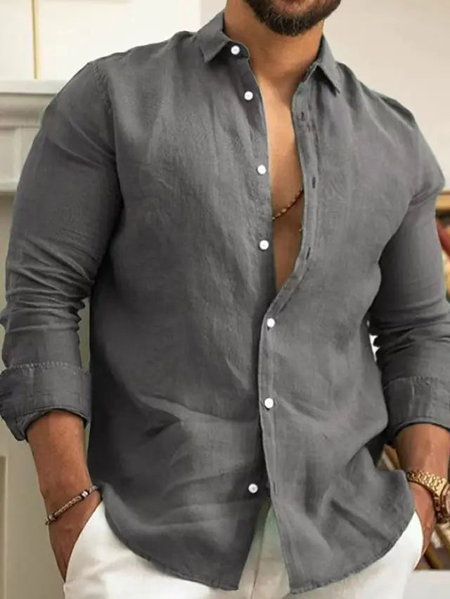 Chemise unie en coton et lin pour hommes, chemise unie, revers boutonné classique, chemises à manches longues, haut pour hommes, mode printemps et été Camara Shopping Chemise unie en coton et lin pour hommes, chemise unie, revers boutonné classique, chemises à manches longues, haut pour hommes, mode printemps et été