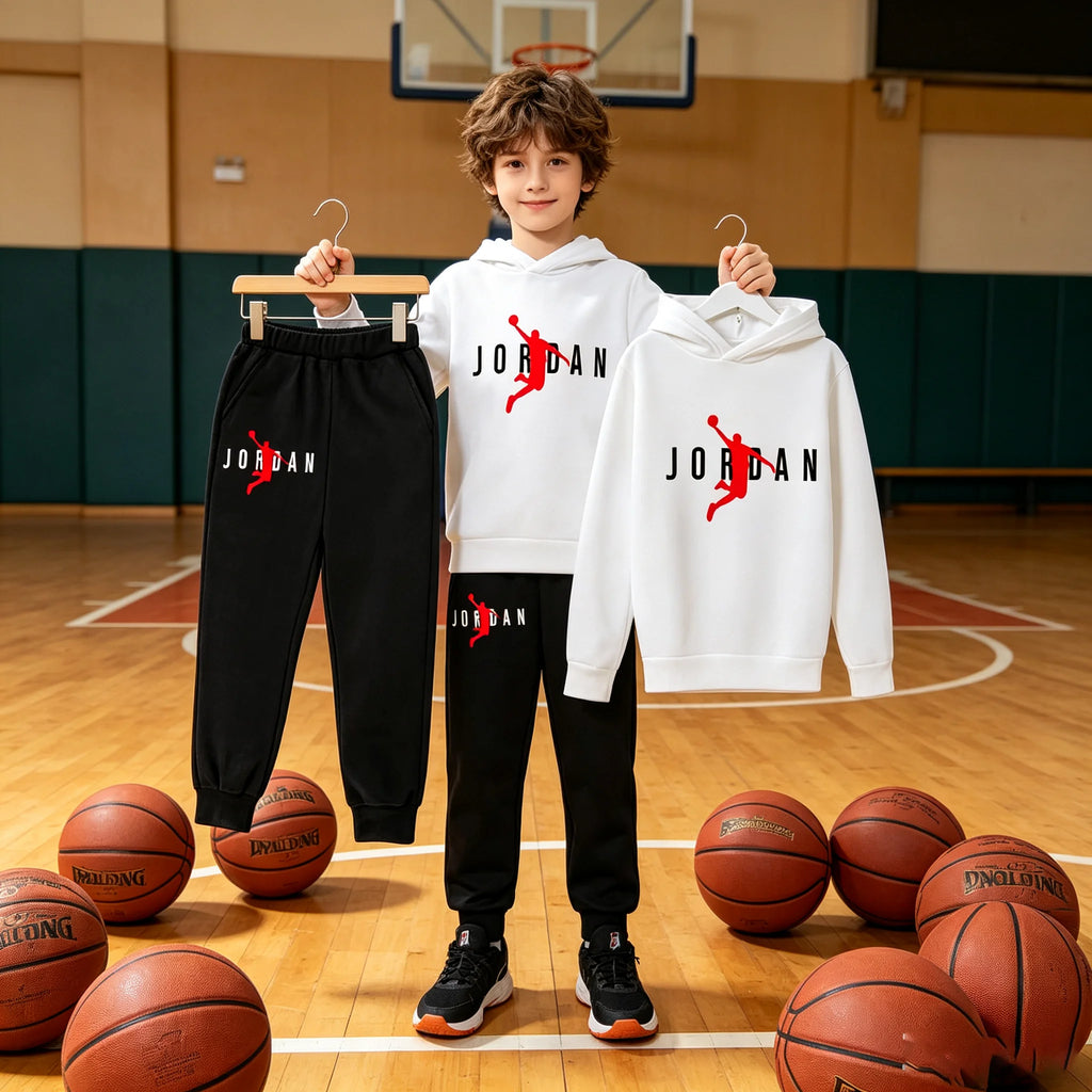 Nouvel ensemble de sport de marque à la mode pour enfants : sweat à capuche et pantalon (3-12 ans) - Motif lettres de basketball