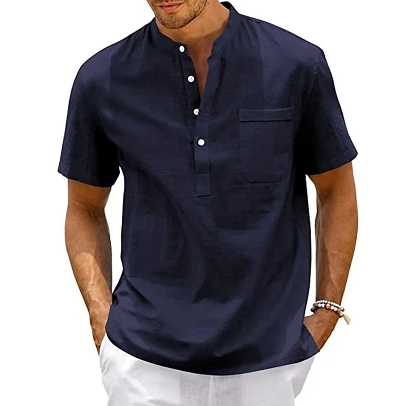 Polo d'été décontracté pour hommes, coupe cintrée, couleur unie, bouton respirant, haut à manches courtes, T-shirt rafraîchissant et confortable Camara Shopping Polo d'été décontracté pour hommes, coupe cintrée, couleur unie, bouton respirant, haut à manches courtes, T-shirt rafraîchissant et confortable