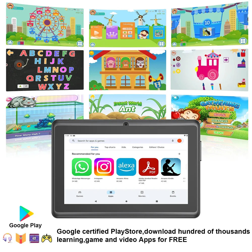 Tablette PC 7 pouces, 4 Go de RAM, 32 Go de ROM, Android 13, processeur quadricœur, écran HD IPS, double caméra, Wi-Fi, avec étui de protection Camara Shopping Tablette PC 7 pouces, 4 Go de RAM, 32 Go de ROM, Android 13, processeur quadricœur, écran HD IPS, double caméra, Wi-Fi, avec étui de protection