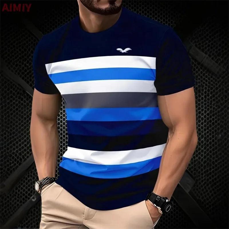 Summer Short Sleeve Match Color T Shirt For Men Fashion Round Neck Oversized Striped Tshirts Clothes Men's Outdoor Tee Shirt Camara Shopping Summer Short Sleeve Match Color T Shirt For Men Fashion Round Neck Oversized Striped Tshirts Clothes Men's Outdoor Tee Shirt