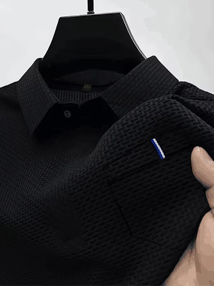 POLO d'été à revers en soie glacée pour hommes, T-shirt à manches courtes avec poches, haut pour hommes Camara Shopping POLO d'été à revers en soie glacée pour hommes, T-shirt à manches courtes avec poches, haut pour hommes