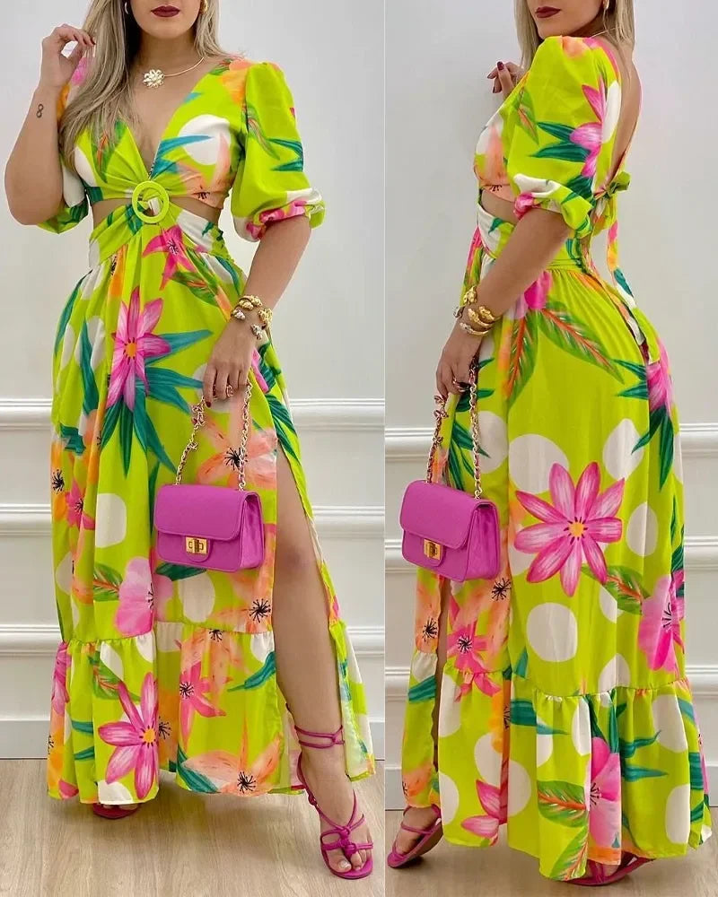 Robe Africaine Longue à Manches Courtes pour Femme, Vêtement Maxi, Col en V, Sexy, à la Mode, Imprimé, Été, 2023 Camara Shopping Robe Africaine Longue à Manches Courtes pour Femme, Vêtement Maxi, Col en V, Sexy, à la Mode, Imprimé, Été, 2023
