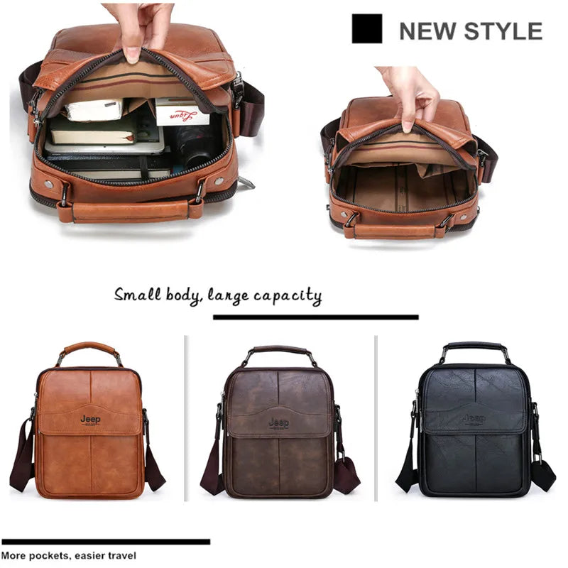 Sac d'affaires de marque JEEP BULUO pour hommes, sac messager de haute qualité, sacs à bandoulière en cuir pour le bureau quotidien, pour père ou mari Camara Shopping Sac d'affaires de marque JEEP BULUO pour hommes, sac messager de haute qualité, sacs à bandoulière en cuir pour le bureau quotidien, pour père ou mari
