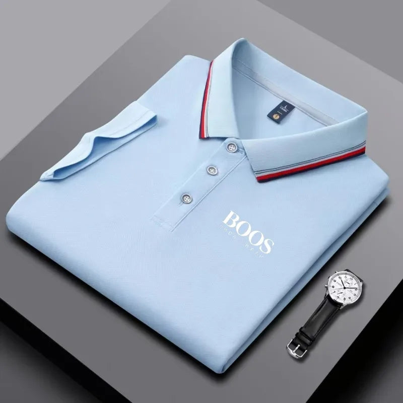 Polo homme business casual à col rayé et imprimé lettres, tissu respirant à manches courtes, matière confortable Camara Shopping Polo homme business casual à col rayé et imprimé lettres, tissu respirant à manches courtes, matière confortable