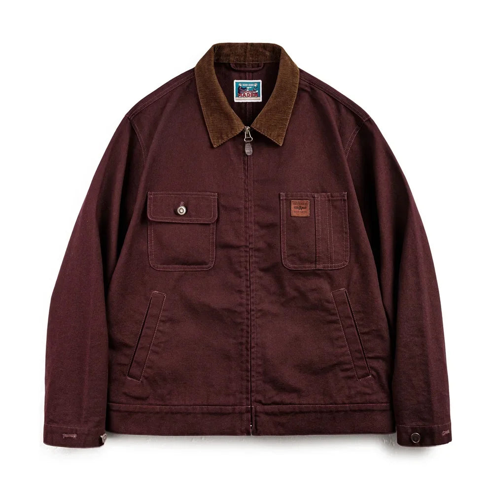 Maden rétro lourd toile Detroit veste col en velours côtelé chasse courte veste zippée avec poches hommes vêtements d'extérieur d'automne Camara Shopping Maden rétro lourd toile Detroit veste col en velours côtelé chasse courte veste zippée avec poches hommes vêtements d'extérieur d'automne
