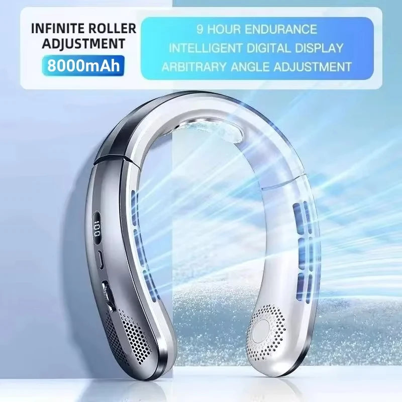 Ventilateur portable à suspendre au cou 8000 mAh, sans pales, rechargeable par USB, silencieux, avec affichage numérique LED, rafraîchisseur d'air mains libres pour la maison et l'extérieur Camara Shopping Ventilateur portable à suspendre au cou 8000 mAh, sans pales, rechargeable par USB, silencieux, avec affichage numérique LED, rafraîchisseur d'air mains libres pour la maison et l'extérieur