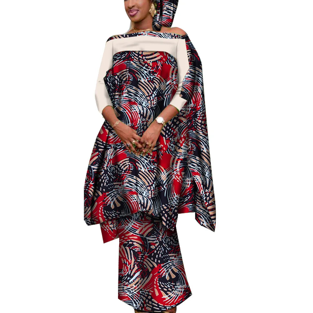 Ensemble 3 pièces de tenues africaines pour femmes, chemisier et jupes décontractés avec foulard, vêtements africains pour femmes Bazin Riche WY7946 Camara Shopping Ensemble 3 pièces de tenues africaines pour femmes, chemisier et jupes décontractés avec foulard, vêtements africains pour femmes Bazin Riche WY7946