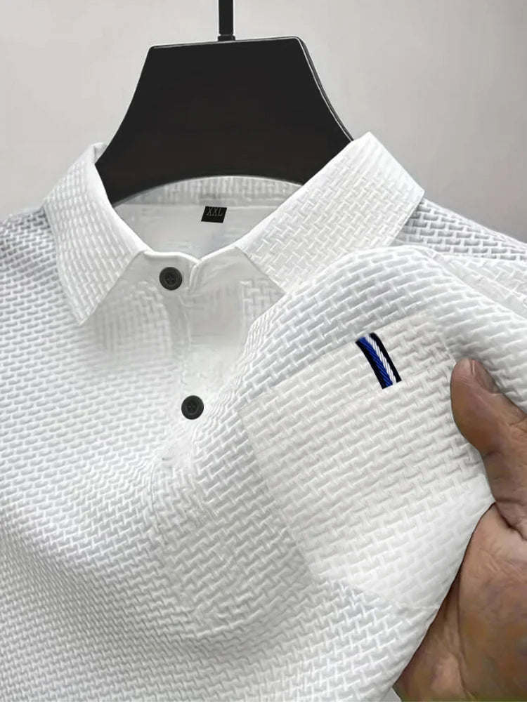 POLO d'été à revers en soie glacée pour hommes, T-shirt à manches courtes avec poches, haut pour hommes Camara Shopping POLO d'été à revers en soie glacée pour hommes, T-shirt à manches courtes avec poches, haut pour hommes