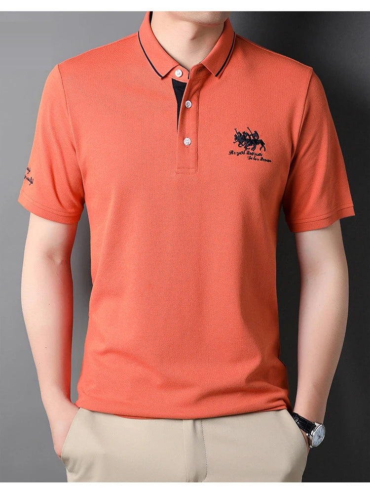 Polo brodé en coton pour hommes, T-shirt décontracté à manches courtes, revers, affaires haut de gamme, été, nouveau, haute qualité, 2024 Camara Shopping Polo brodé en coton pour hommes, T-shirt décontracté à manches courtes, revers, affaires haut de gamme, été, nouveau, haute qualité, 2024
