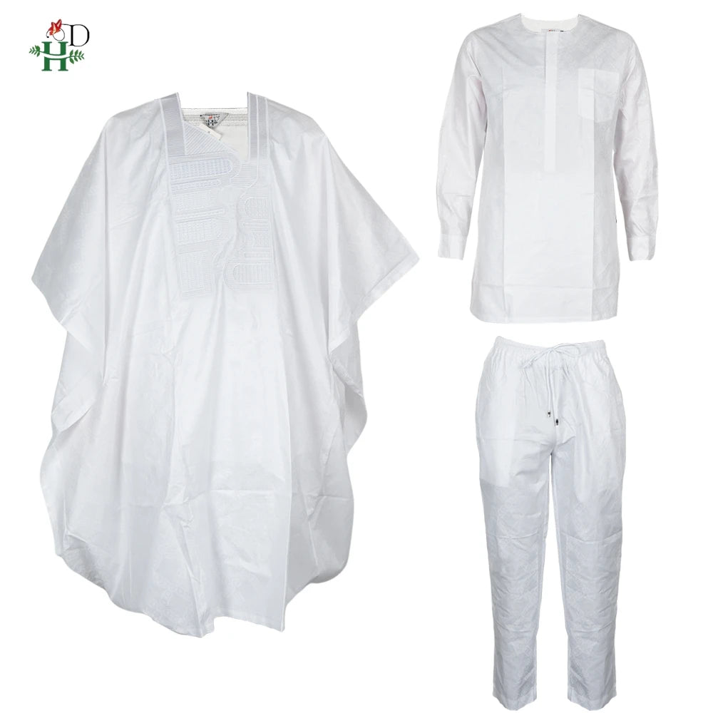 H & D vêtements africains broderie Bazin Riche robe pour hommes église fête mariage Thobe 3 PC haut et pantalon blanc costume ensemble usage quotidien Camara Shopping H & D vêtements africains broderie Bazin Riche robe pour hommes église fête mariage Thobe 3 PC haut et pantalon blanc costume ensemble usage quotidien