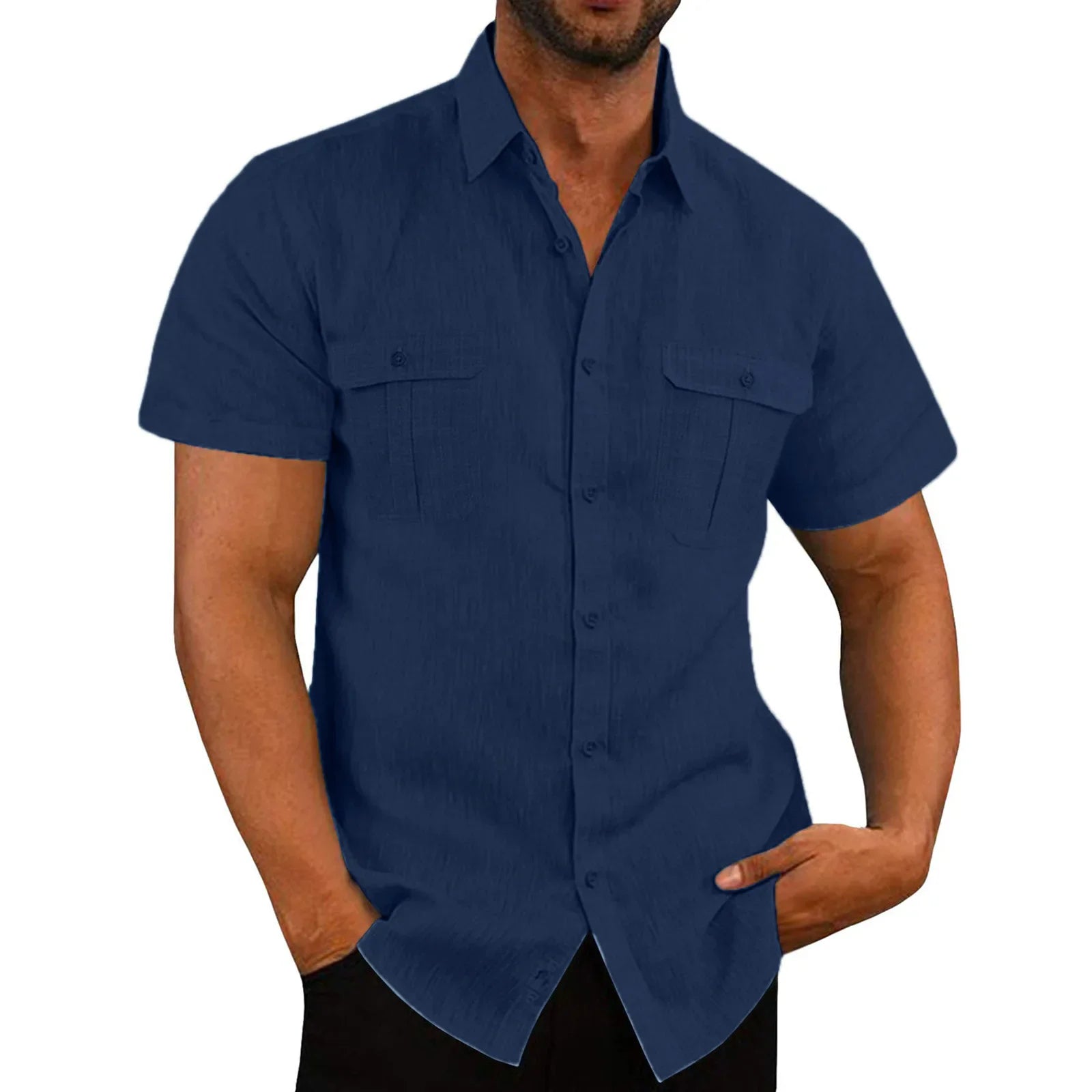 Chemises en lin pour hommes, vente chaude, chemises à manches courtes pour hommes, couleur unie, col confortable, style décontracté, style plage, grande taille, chemises pour hommes M-4XL Camara Shopping Chemises en lin pour hommes, vente chaude, chemises à manches courtes pour hommes, couleur unie, col confortable, style décontracté, style plage, grande taille, chemises pour hommes M-4XL