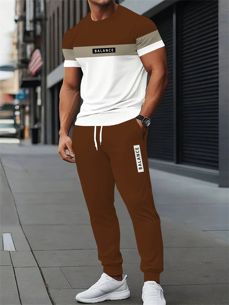Ensemble deux pièces pour hommes, lettres imprimées, décontracté, col rond, manches courtes, cordon de serrage, pantalon Long, grande taille, tenue ample, nouvelle collection Camara Shopping Ensemble deux pièces pour hommes, lettres imprimées, décontracté, col rond, manches courtes, cordon de serrage, pantalon Long, grande taille, tenue ample, nouvelle collection