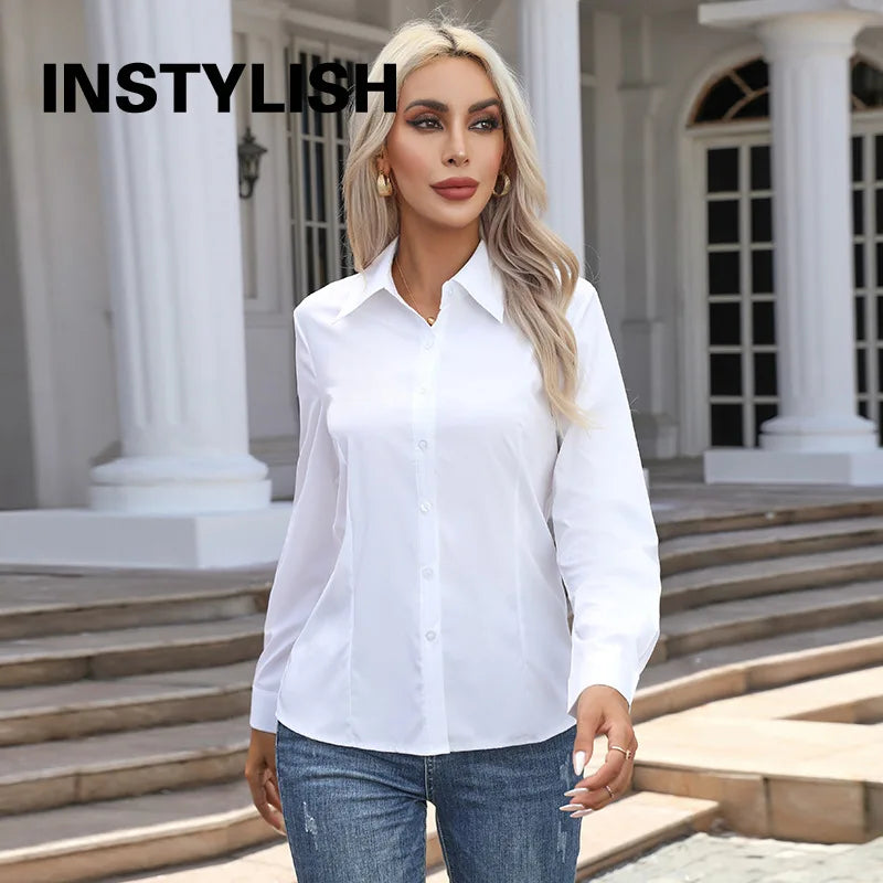 Chemise élégante pour femmes, chemisier en mousseline de soie à boutons, printemps été, décontracté, uni, manches longues, col rabattu, tuniques, chemisier OL, hauts Camara Shopping Chemise élégante pour femmes, chemisier en mousseline de soie à boutons, printemps été, décontracté, uni, manches longues, col rabattu, tuniques, chemisier OL, hauts