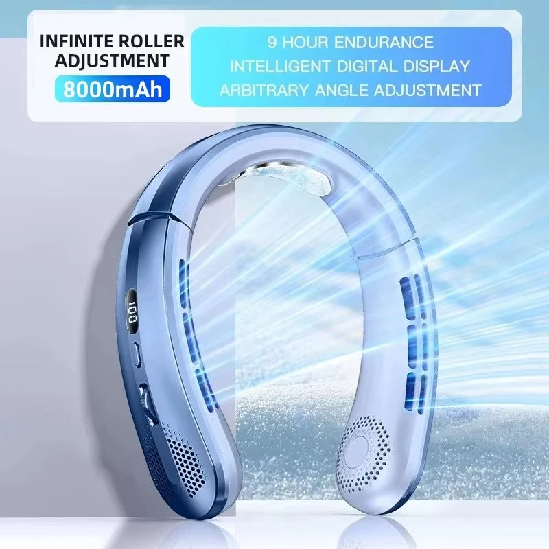 Ventilateur portable à suspendre au cou 8000 mAh, sans pales, rechargeable par USB, silencieux, avec affichage numérique LED, rafraîchisseur d'air mains libres pour la maison et l'extérieur Camara Shopping Ventilateur portable à suspendre au cou 8000 mAh, sans pales, rechargeable par USB, silencieux, avec affichage numérique LED, rafraîchisseur d'air mains libres pour la maison et l'extérieur