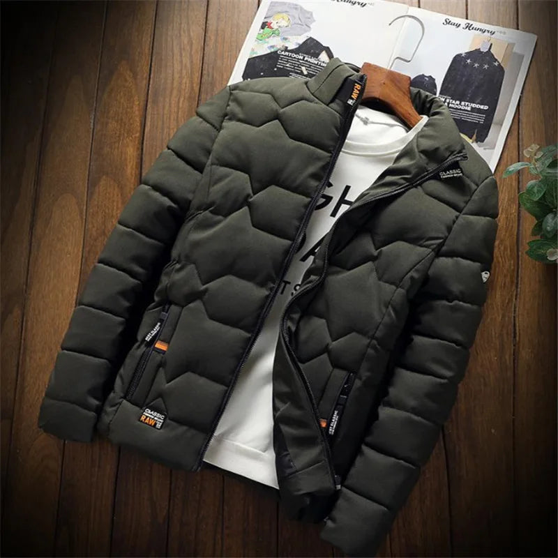 Veste d'hiver épaisse en coton pour homme, manteau chaud, coupe cintrée, rempli de fibres de Polyester, fermeture à glissière, couleur unie Camara Shopping Veste d'hiver épaisse en coton pour homme, manteau chaud, coupe cintrée, rempli de fibres de Polyester, fermeture à glissière, couleur unie