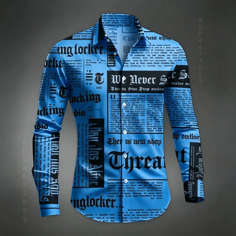 Chemise Homme à Manches Longues Imprimé Lettres de Journal Style Rétro Décontracté Boutonnage Simple Tendance Streetwear Haut pour Homme XS-6XL Camara Shopping Chemise Homme à Manches Longues Imprimé Lettres de Journal Style Rétro Décontracté Boutonnage Simple Tendance Streetwear Haut pour Homme XS-6XL