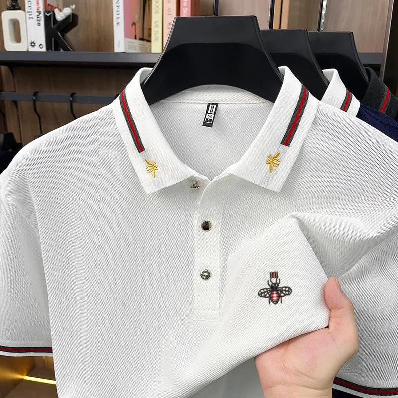 Designer marque de luxe à manches courtes polo shirt hommes été mode petite abeille broderie affaires Casual confortable respirant revers t - shirt Camara Shopping Designer marque de luxe à manches courtes polo shirt hommes été mode petite abeille broderie affaires Casual confortable respirant revers t - shirt