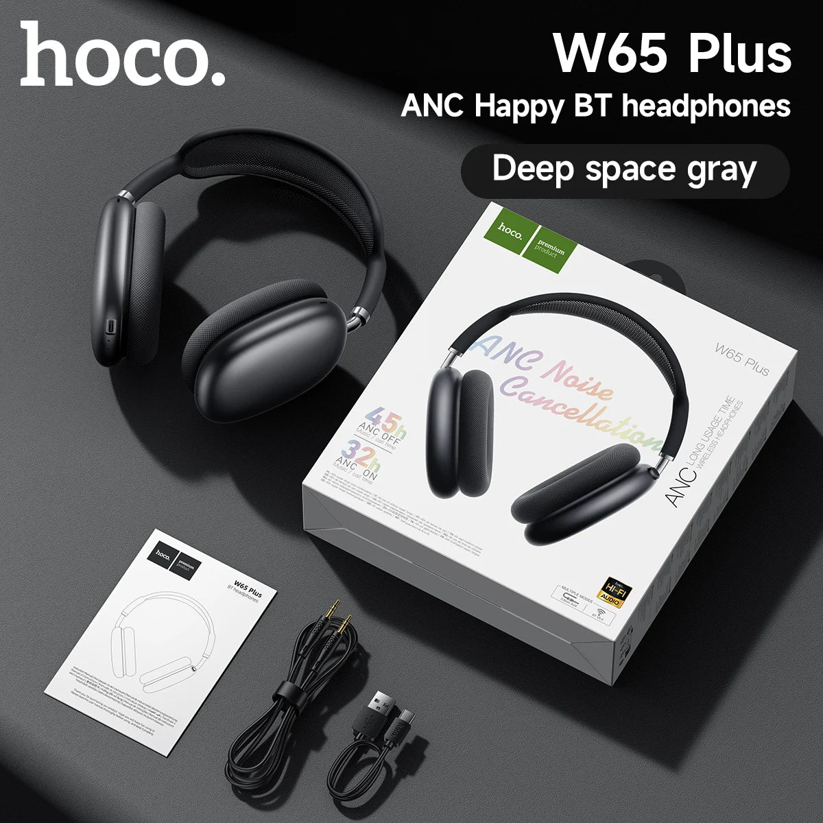 HOCO W65 Plus ANC - Casque Bluetooth sans fil à réduction de bruit - Camara ShoppingHOCO W65 Plus ANC - Casque Bluetooth sans fil à réduction de bruit