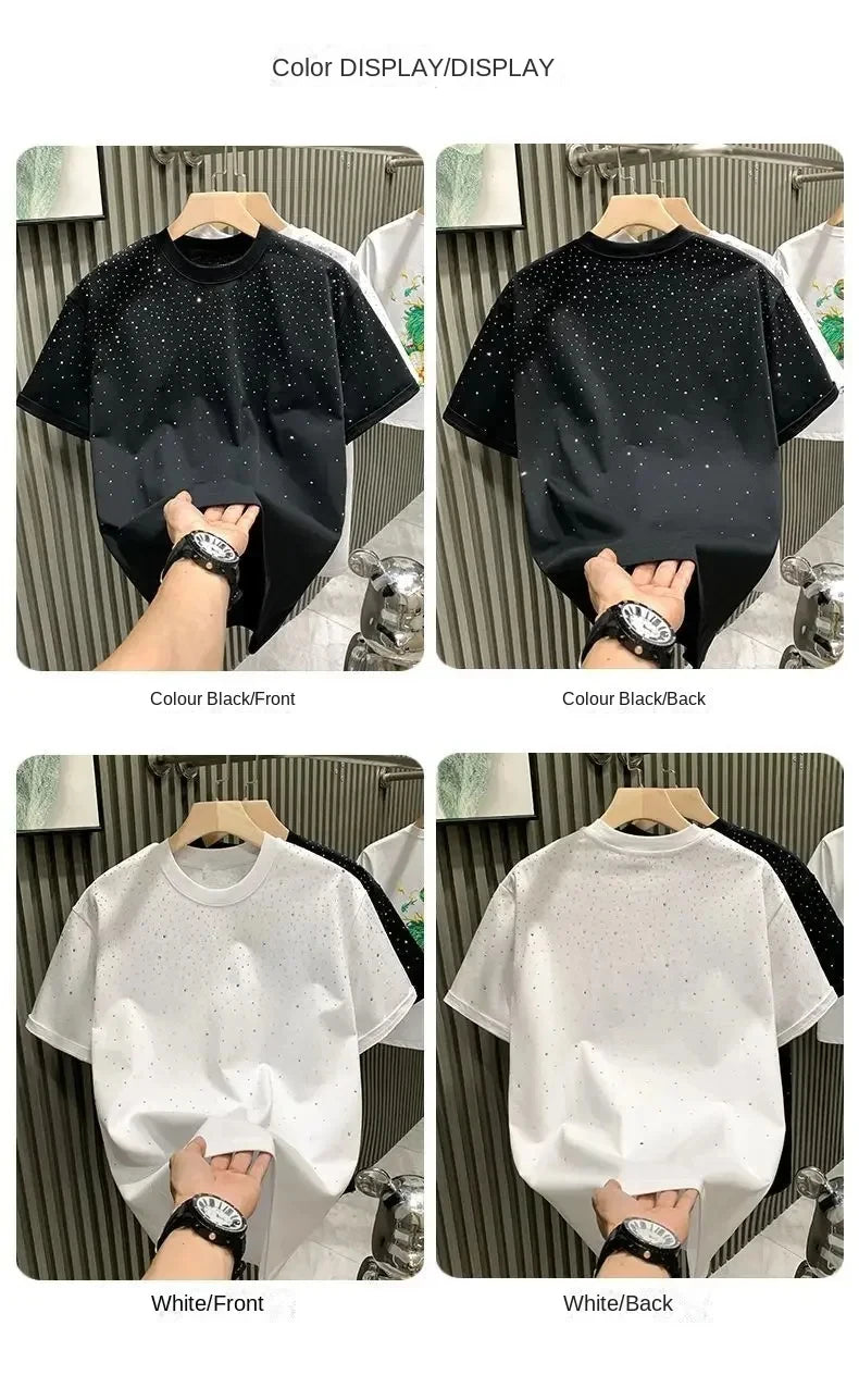 Été hommes vêtements été strass Rivet T-shirt col rond T-shirt style décontracté Version coréenne hommes manches courtes T-shirt Camara Shopping Été hommes vêtements été strass Rivet T-shirt col rond T-shirt style décontracté Version coréenne hommes manches courtes T-shirt