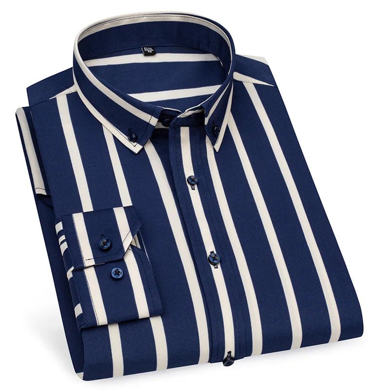 Chemise à manches longues pour hommes, décontractée, à rayures, sans repassage, de haute qualité, slim, confortable, respirante, haut tendance, printemps et été - Camara ShoppingChemise à manches longues pour hommes, décontractée, à rayures, sans repassage, de haute qualité, slim, confortable, respirante, haut tendance, printemps et été