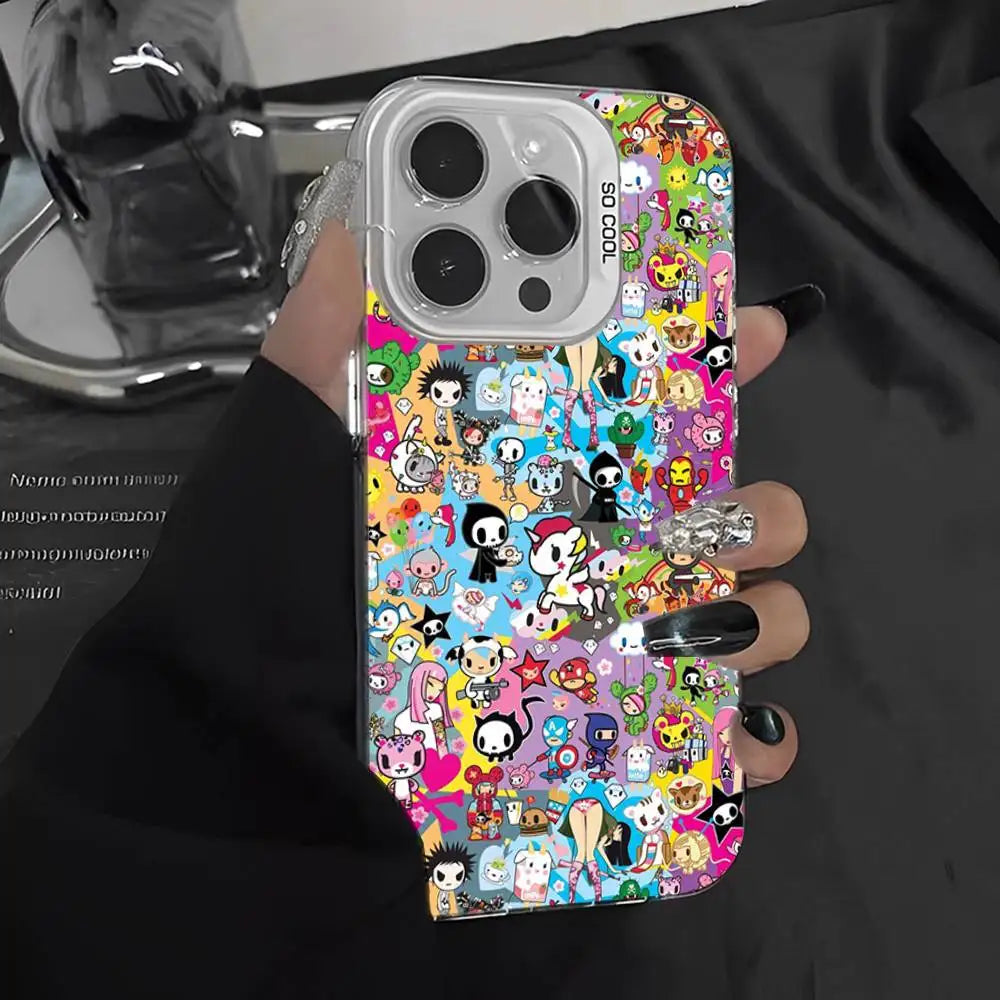 Coque de téléphone Cartoon T-Tokidokis pour iPhone 17 16 15 14 13 Pro 12 11 Pro Max PLUS, coque arrière colorée