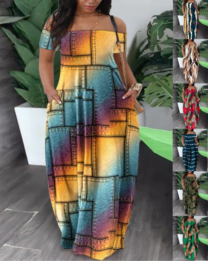 Robe longue en Polyester imprimé pour femmes africaines, Sexy, mode, manches courtes, Maxi, été, 2023 Camara Shopping Robe longue en Polyester imprimé pour femmes africaines, Sexy, mode, manches courtes, Maxi, été, 2023