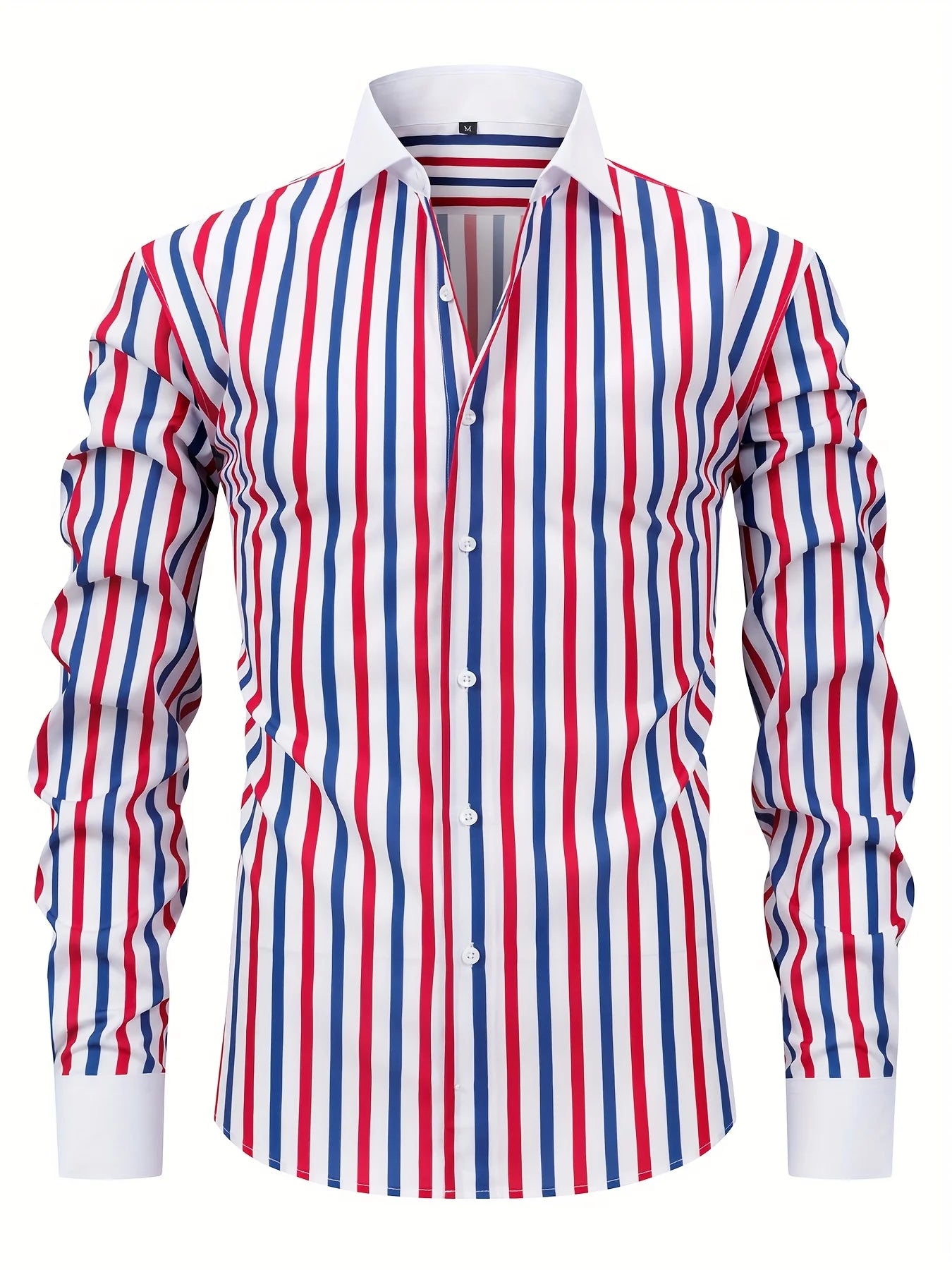 Chemise boutonnée élégante à manches longues rayée pour hommes, mélange de polyester extensible, design ajusté, parfaite pour les affaires ou les vêtements décontractés - Camara ShoppingChemise boutonnée élégante à manches longues rayée pour hommes, mélange de polyester extensible, design ajusté, parfaite pour les affaires ou les vêtements décontractés