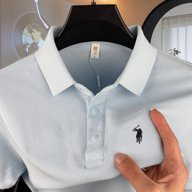 Polo homme 100 % coton pur de marque haut de gamme, manches courtes, broderie poney, collection été 2026, style luxe, haut de golf, t-shirt décontracté Camara Shopping Polo homme 100 % coton pur de marque haut de gamme, manches courtes, broderie poney, collection été 2026, style luxe, haut de golf, t-shirt décontracté