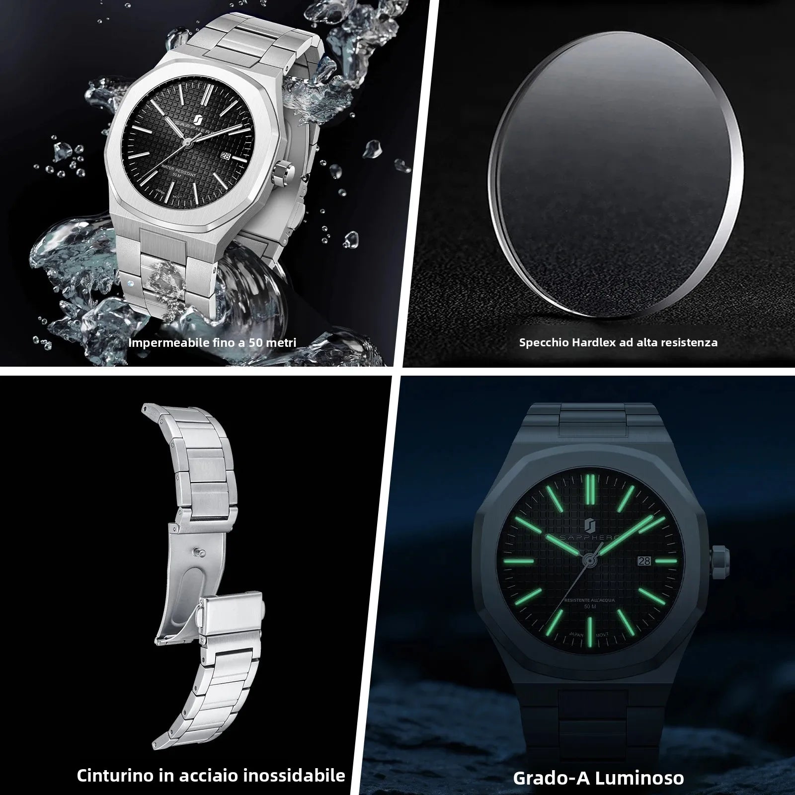 SAPPHERO – montre à Quartz pour hommes, en acier inoxydable, étanche à 50M, affichage de la Date, aiguilles lumineuses, montre-bracelet élégante pour affaires, cadeau durable Camara Shopping SAPPHERO – montre à Quartz pour hommes, en acier inoxydable, étanche à 50M, affichage de la Date, aiguilles lumineuses, montre-bracelet élégante pour affaires, cadeau durable