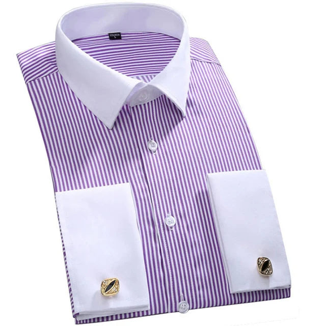 Chemise habillée à manchette française pour hommes, manches longues, boutons d'affaires formels, chemises pour hommes, coupe régulière, boutons de manchette, grande taille 6XL Camara Shopping Chemise habillée à manchette française pour hommes, manches longues, boutons d'affaires formels, chemises pour hommes, coupe régulière, boutons de manchette, grande taille 6XL