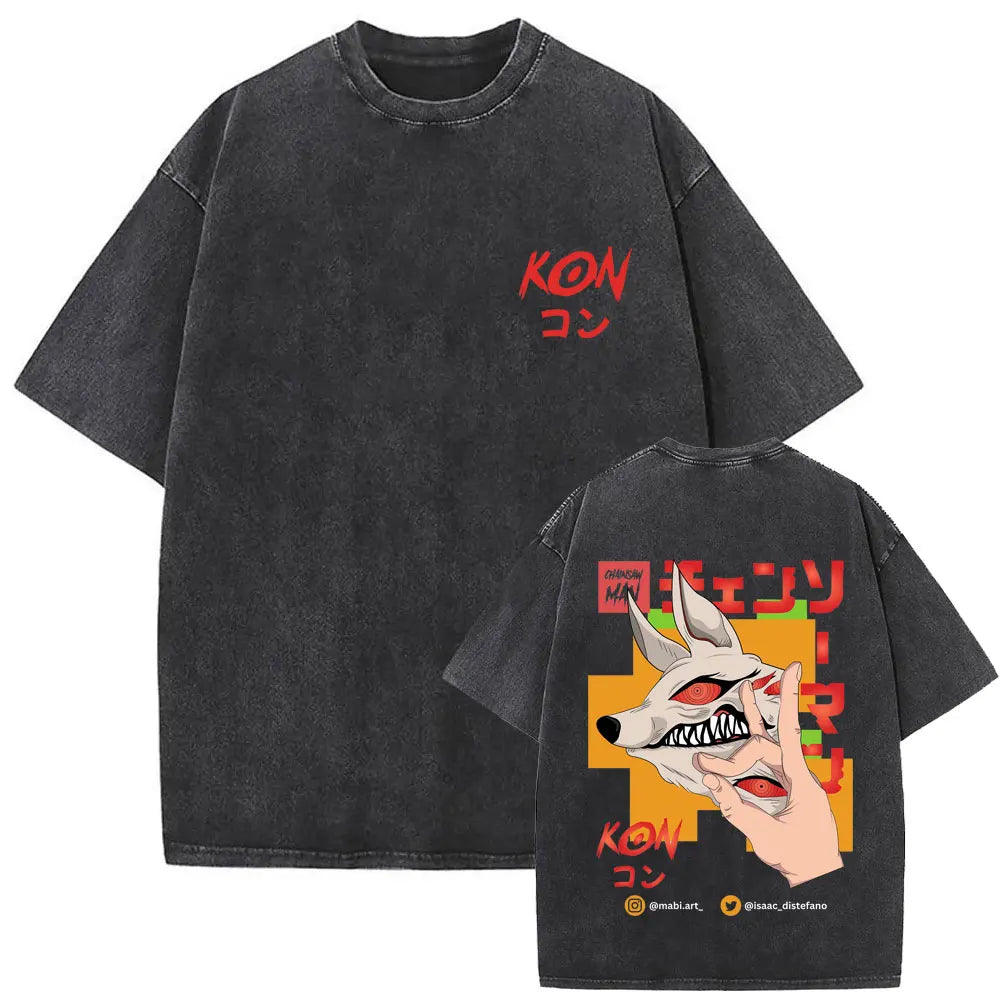 Anime tronçonneuse homme Vintage lavé T-shirt Hayakawa Aki invocation Kon Fox diable graphique T-shirts hommes femmes décontracté mode T-shirts Camara Shopping Anime tronçonneuse homme Vintage lavé T-shirt Hayakawa Aki invocation Kon Fox diable graphique T-shirts hommes femmes décontracté mode T-shirts