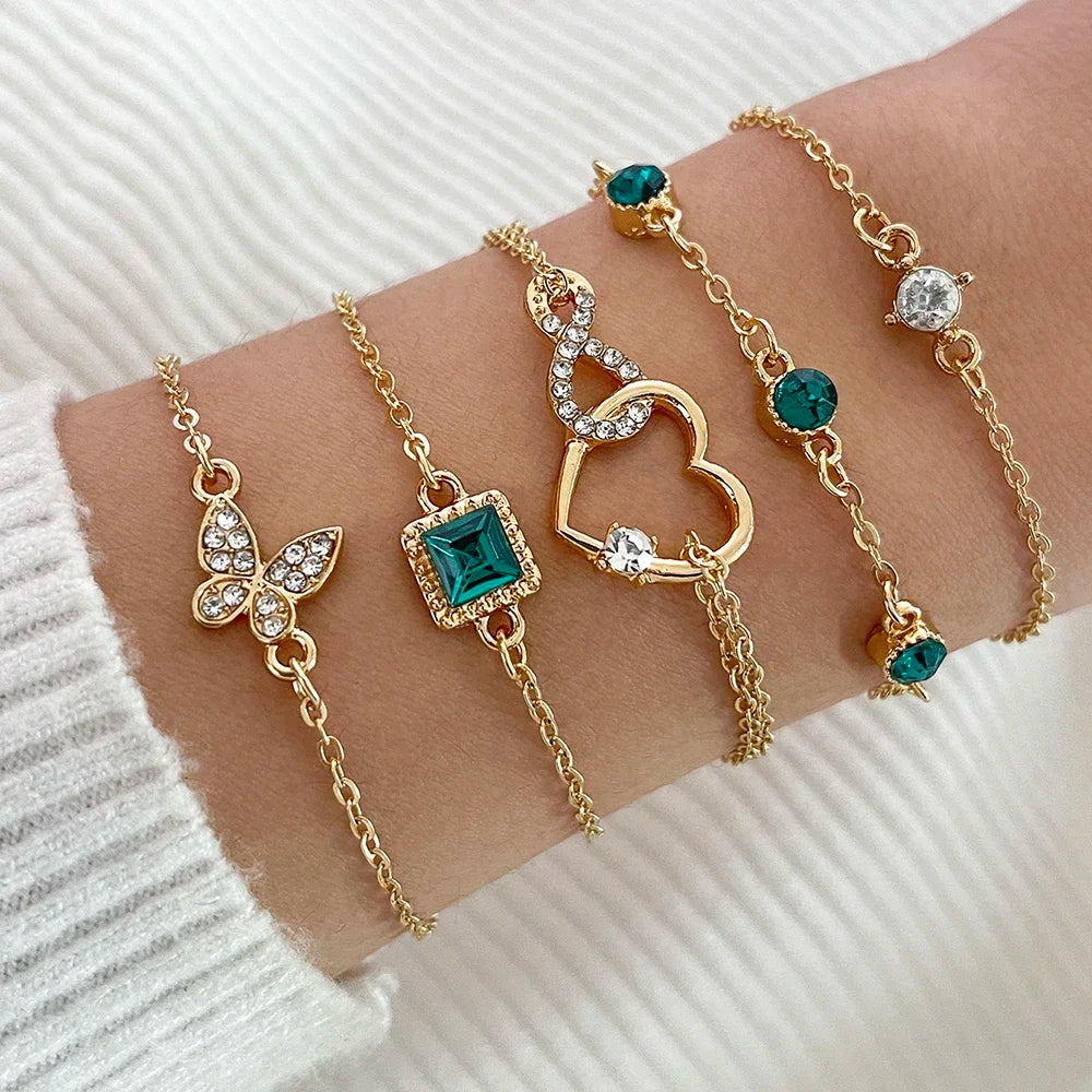 Ensemble de bracelets papillon en strass pour femmes, 5 pièces/ensemble, styliste de mode coréen, perles réglables, bijoux de luxe originaux Camara Shopping Ensemble de bracelets papillon en strass pour femmes, 5 pièces/ensemble, styliste de mode coréen, perles réglables, bijoux de luxe originaux