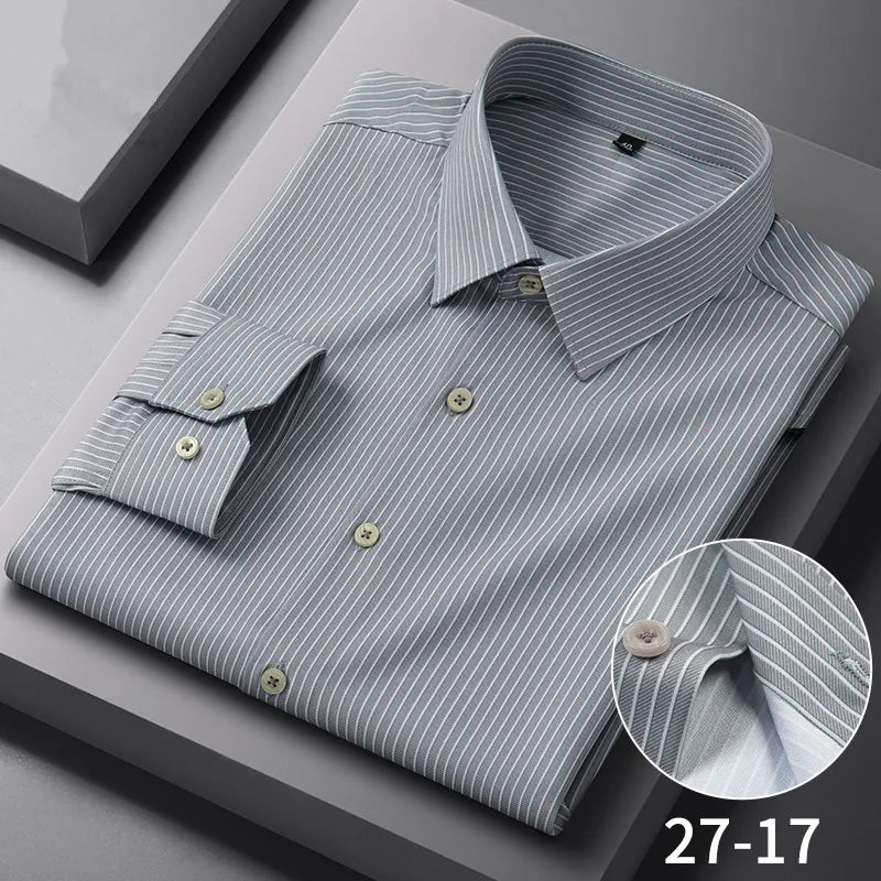 Chemises Anti-rides à rayures à carreaux pour hommes, manches longues, fines, sans repassage, lisses, vêtements quotidiens pour hommes sociaux, nouvelle collection automne printemps Camara Shopping Chemises Anti-rides à rayures à carreaux pour hommes, manches longues, fines, sans repassage, lisses, vêtements quotidiens pour hommes sociaux, nouvelle collection automne printemps