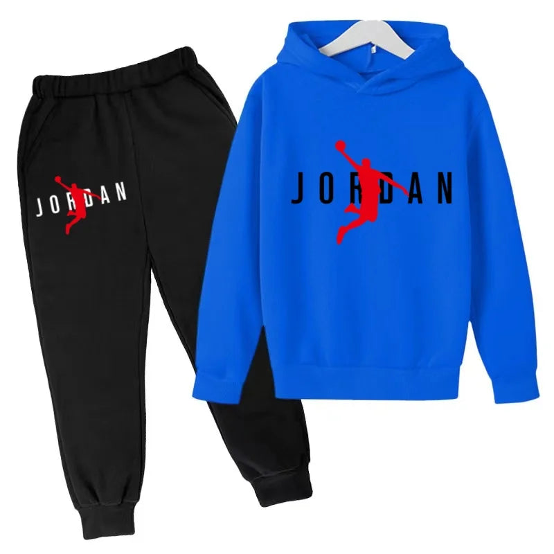 Nouvel ensemble de sport de marque à la mode pour enfants : sweat à capuche et pantalon (3-12 ans) - Motif lettres de basketball
