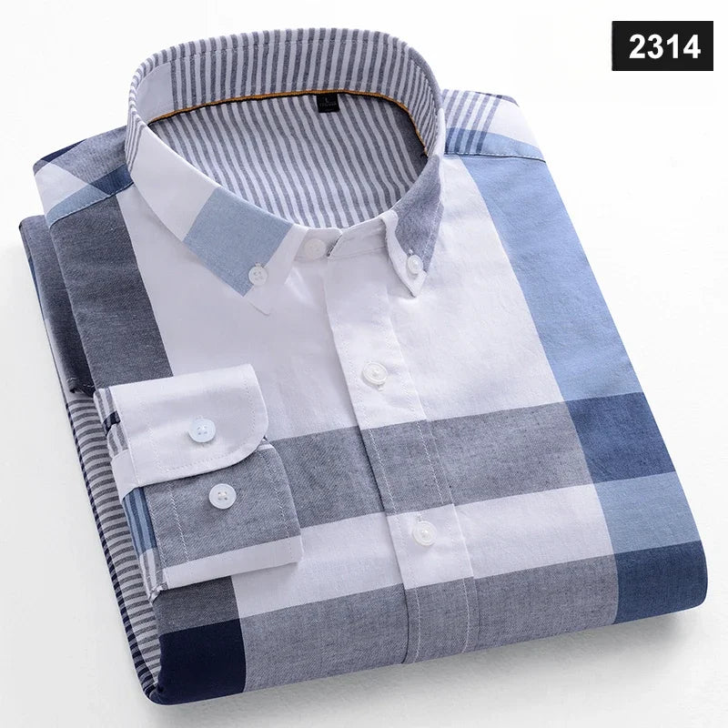 Chemises décontractées à manches longues pour hommes, coupe cintrée, uni, 100% coton, hauts à carreaux rayés, doux, styliste, mode, tendances coréennes, vêtements Camara Shopping Chemises décontractées à manches longues pour hommes, coupe cintrée, uni, 100% coton, hauts à carreaux rayés, doux, styliste, mode, tendances coréennes, vêtements