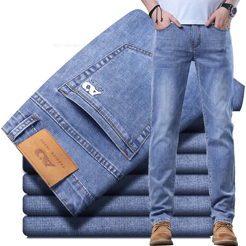 Printemps hommes bleu clair jean mince élégant décontracté tissu extensible Denim pantalon classique pantalon fumée gris Camara Shopping Printemps hommes bleu clair jean mince élégant décontracté tissu extensible Denim pantalon classique pantalon fumée gris