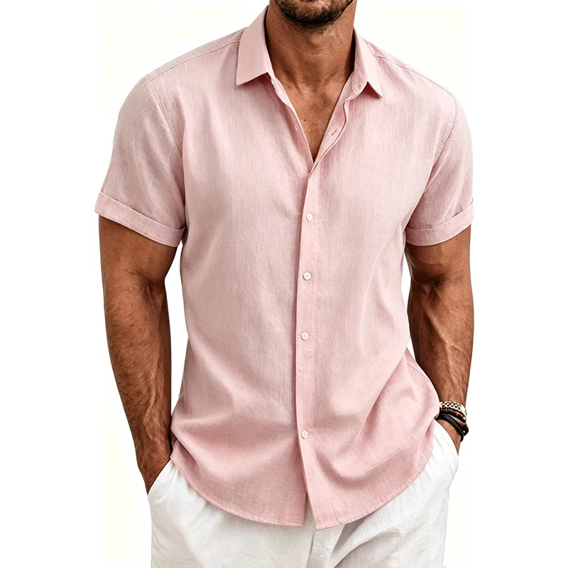 Chemises en coton et lin pour hommes 2026 – Chemises décontractées légères à manches courtes, chemises Henley de plage, T-shirts hawaïens tendance pour hommes Camara Shopping Chemises en coton et lin pour hommes 2026 – Chemises décontractées légères à manches courtes, chemises Henley de plage, T-shirts hawaïens tendance pour hommes